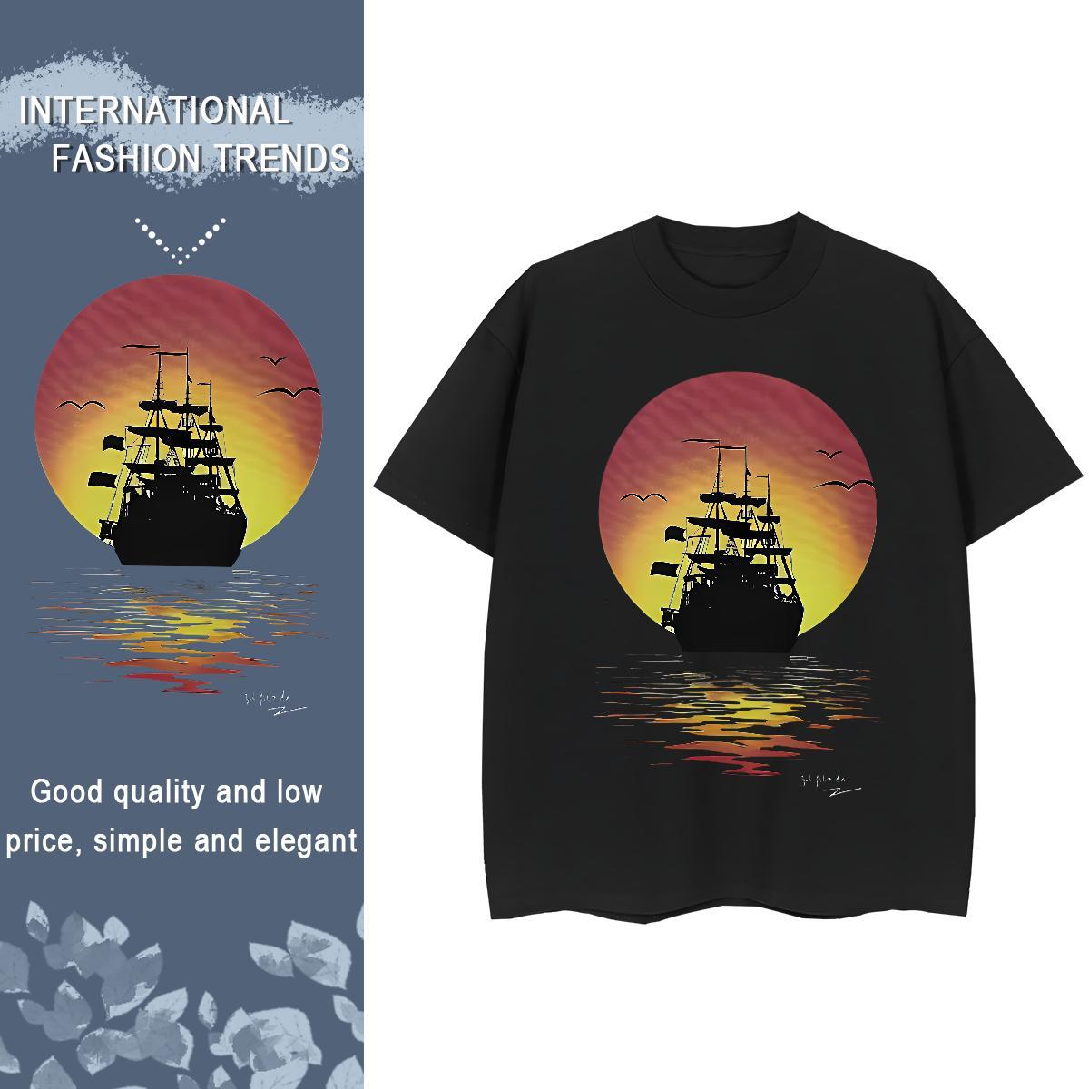 Fashion Casual T Shirts Women 100% Cotton 230g Crew Neck Breathable Home Outdoor sunset Woman Tshirt Wholesale Custom Cartoon Clothings