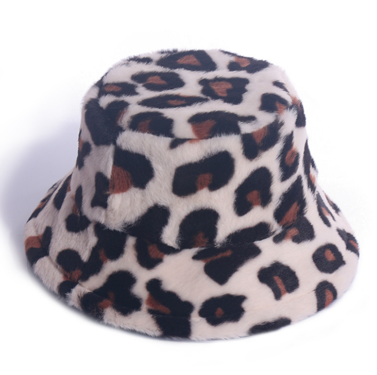 Women Winter Fashion Leopard Print Bucket Hat Wide Brim Hats Fashion Warm Basin Hat Fashion