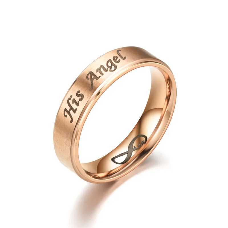 AsJerlya 6mm Couple Ring Her Devil His Angel Black Ring Stainless Steel Eternal Love Jewelry Accessory for Women Y241019