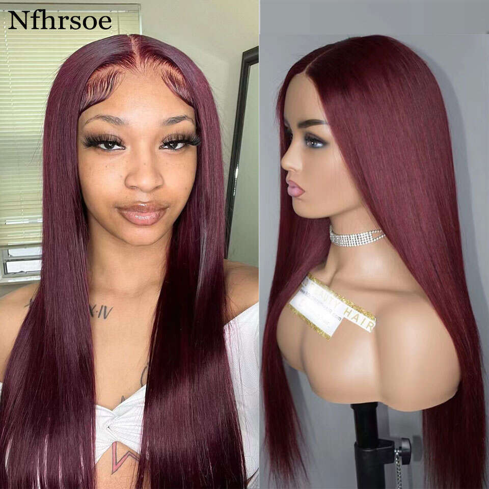 Bury Colored Straight Human Hair Frontal For Women 99j Front Wig Brazilian HD Transparent Lace Pre Plucked