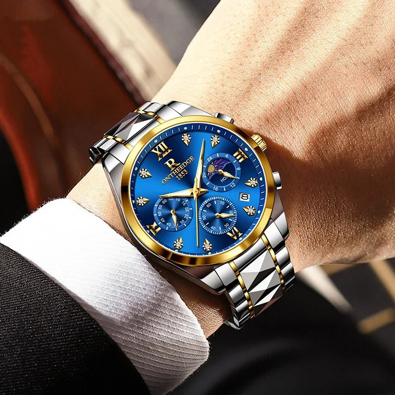 Leisure sports stainless steel strap watch fashion date display mens night light y quartz 241009