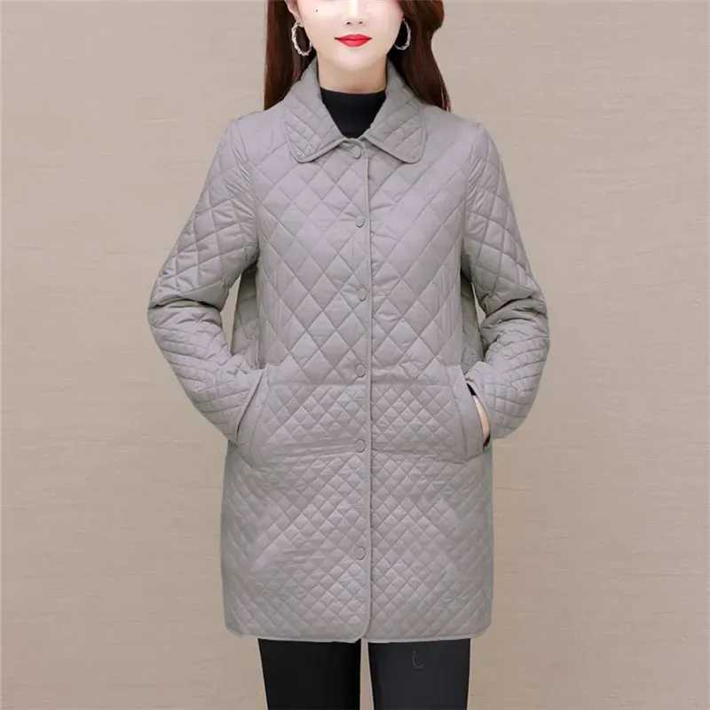 New Autumn Winter Women Diamond Grid Quilted Coats Fashion Oversized Female Korean Casual Thicken Warm Long Down Cotton JacketsX241019