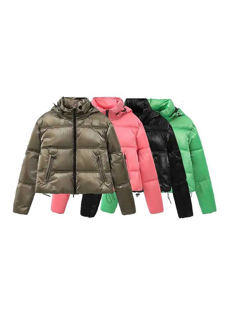 Women's Down Parkas TRAFZA Womens Warm Bread Jacket Zipper Metal Short Jacket Thick Windproof and Rainproof Warm Jacket Y2410196KQ4