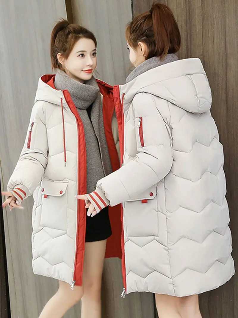 2024 Winter Women Long Parkas Female Down Cotton Hooded Overcoat Thick Warm Jackets Windproof Casual Student Coat doudouneX241019