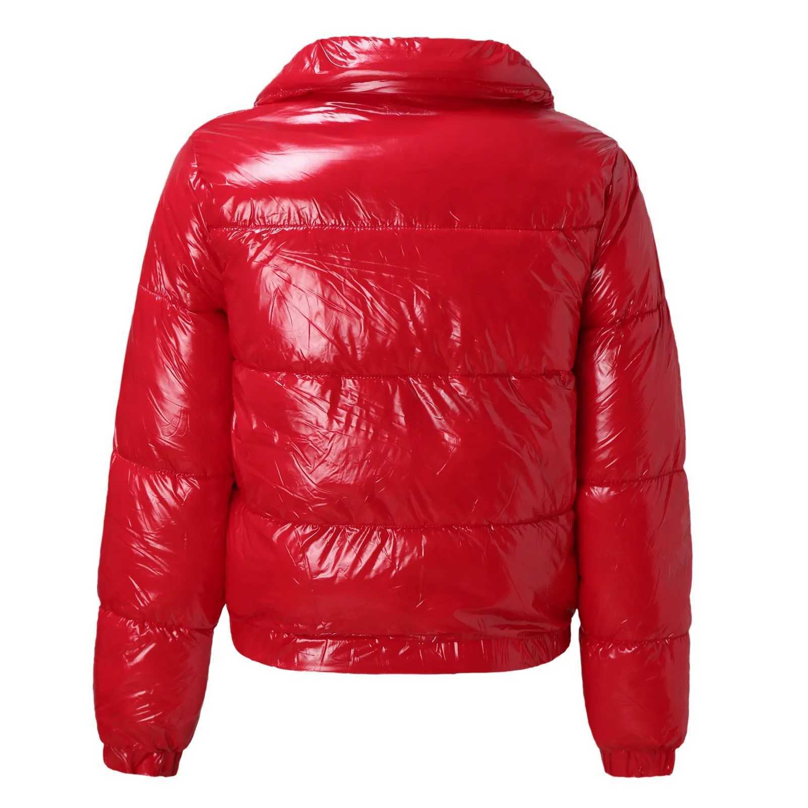 Women's Down Parkas Womens shiny stand up collar winter jacket solid color down jacket long Slve zipper pocket jacket warm jacket Y241019C5XX