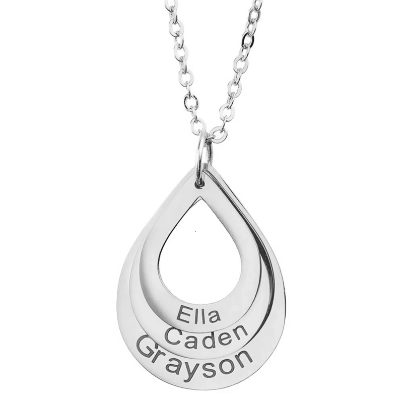 Personalized Charm Stainless Steel Pendant Name Water Drop Necklace Womens Jewelry Mens Family Name Necklace 241018