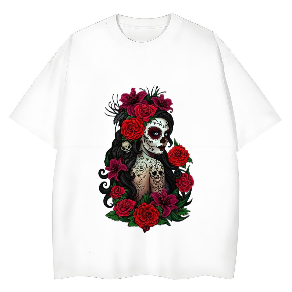 2024 DIY T Shirts Women 230g Cotton O Neck Short Sleeves High Street Hip Hop flower Tshirt for Man Woman Lady DIY Printed Tees