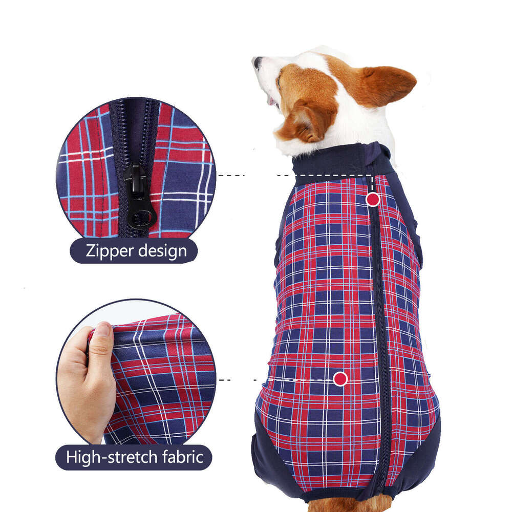Dog Breathable Pets Postoperative Clothing Weaning Dogs Recovery Suit Plaid Pet Clothes Coat