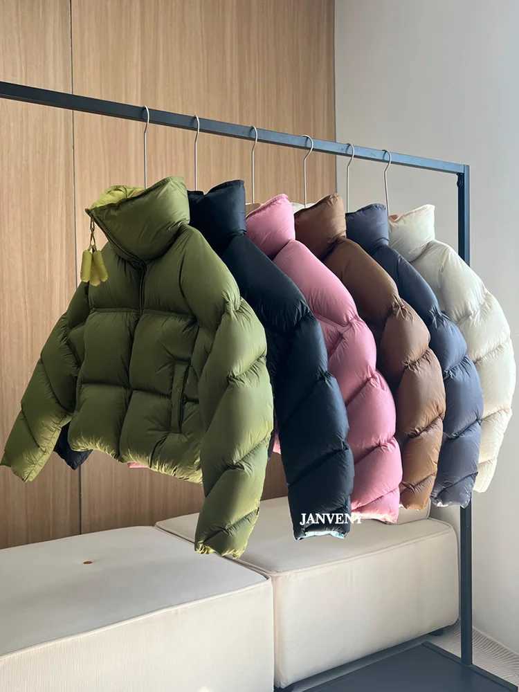 Women's Down Parkas Janveny 2024 new winter white duck down casual jacket womens stand up collar zipper loose Puffer Parka thick warm down jacket