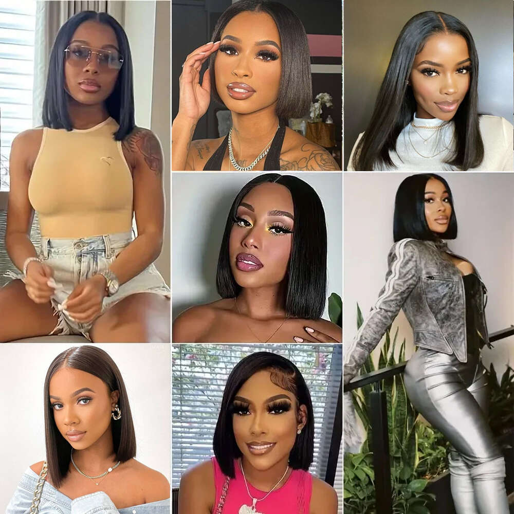 Straight Short 100% Human Hair Frontal 13x4 Front 4x4 Closure Wig Pre Plucked Bob Lace Wigs