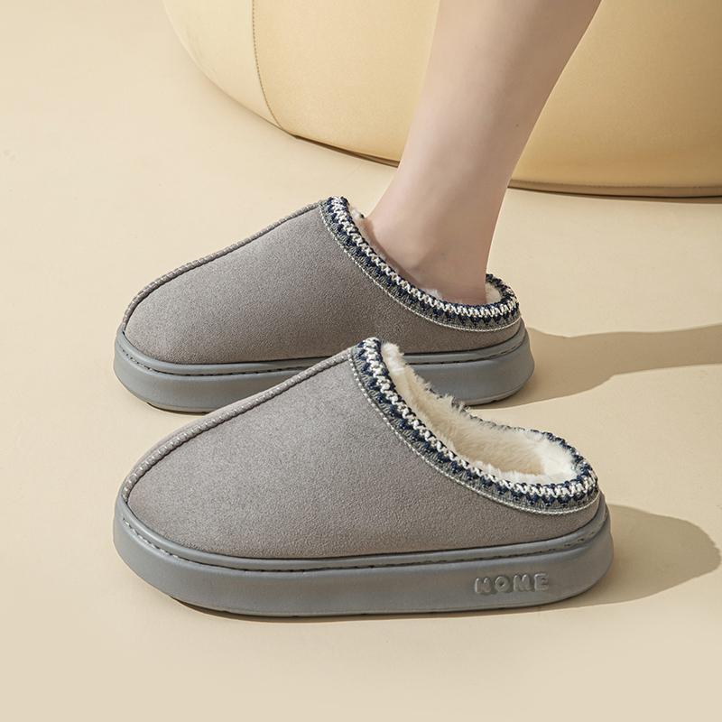 Thick soled fur cotton slippers women's shoes new suede warm snow boots winter popular casual short plush flat shoes Mule atillas