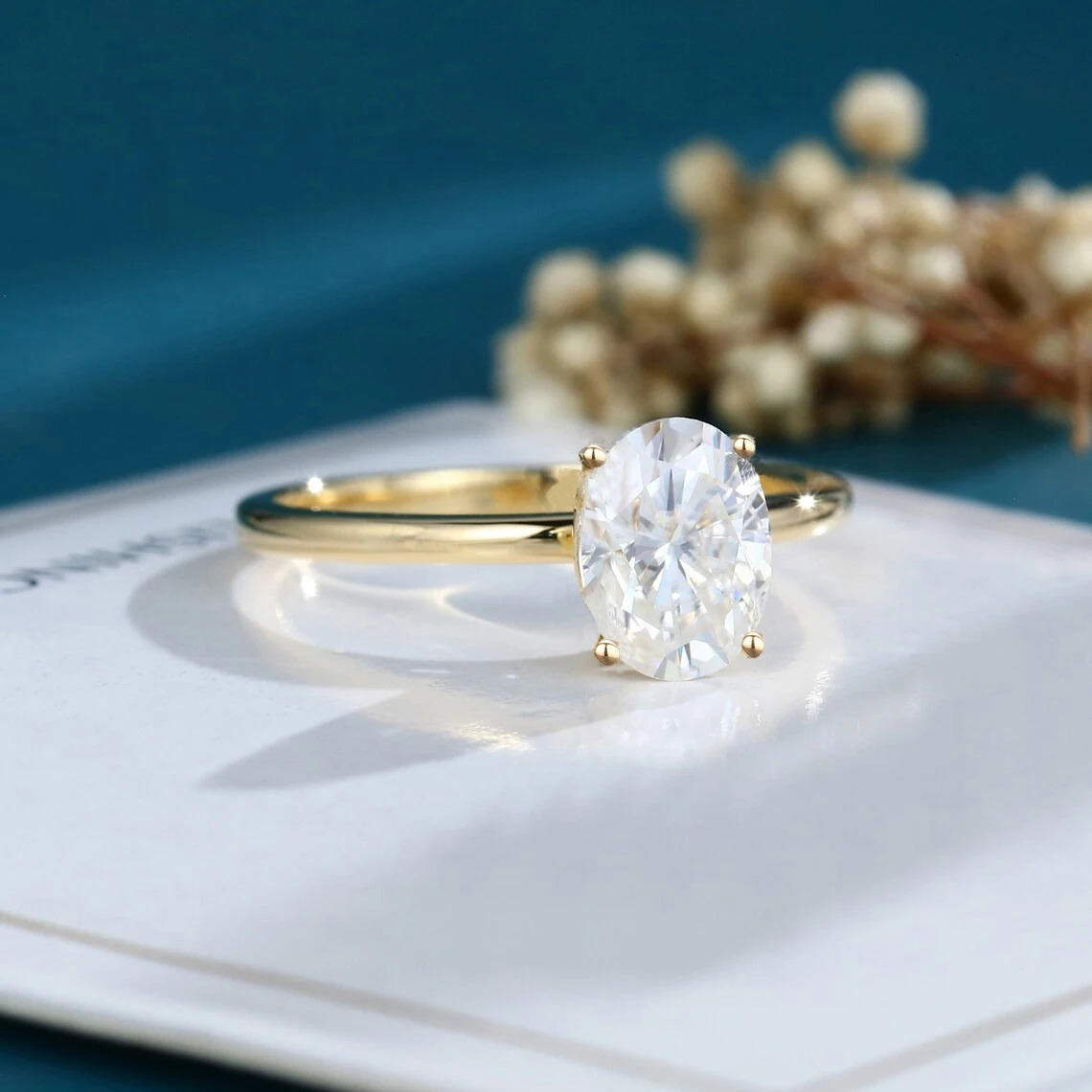 Unique oval cut 925 sterling silver 1-3ct engagement card ring for women 14K gold-plated certificate 241007