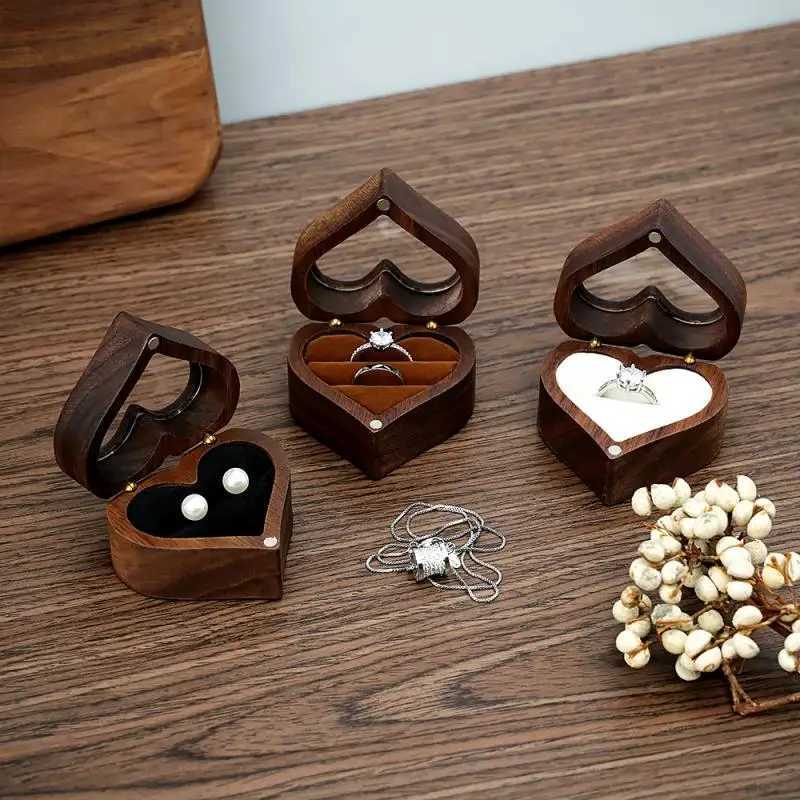 1 wooden jewelry box wedding ceremony ring box heart-shaped walnut wooden proposal engagement jewelry box gift box W241019
