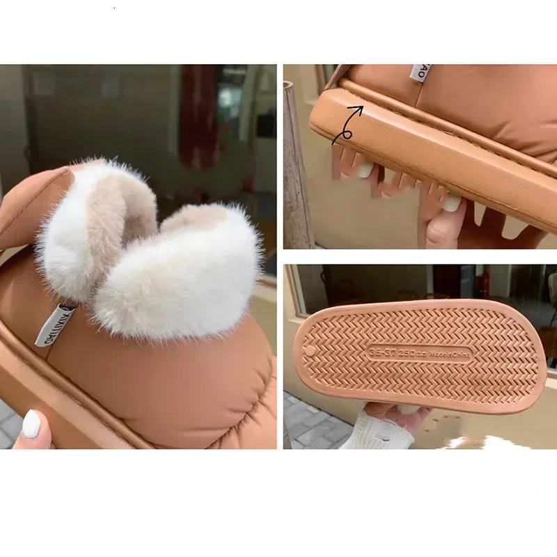 Womens Snow Boots Winter Warm Thick Ankle Boots Outdoor Anti Slip Furry Bow Cotton Shoes Comfortable Waterproof Plush Boots 241010