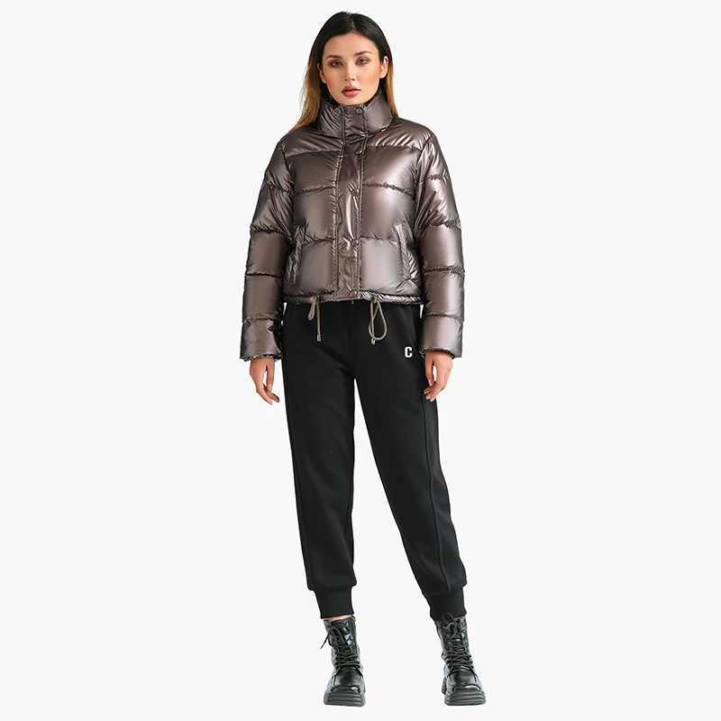 Women's Down Parkas Santelon Winter Thick Parka Short Cushion Inflatable Jacket Womens Fashion Solid Gold Grey Outdoor Leisure Warm Jacket Y24101