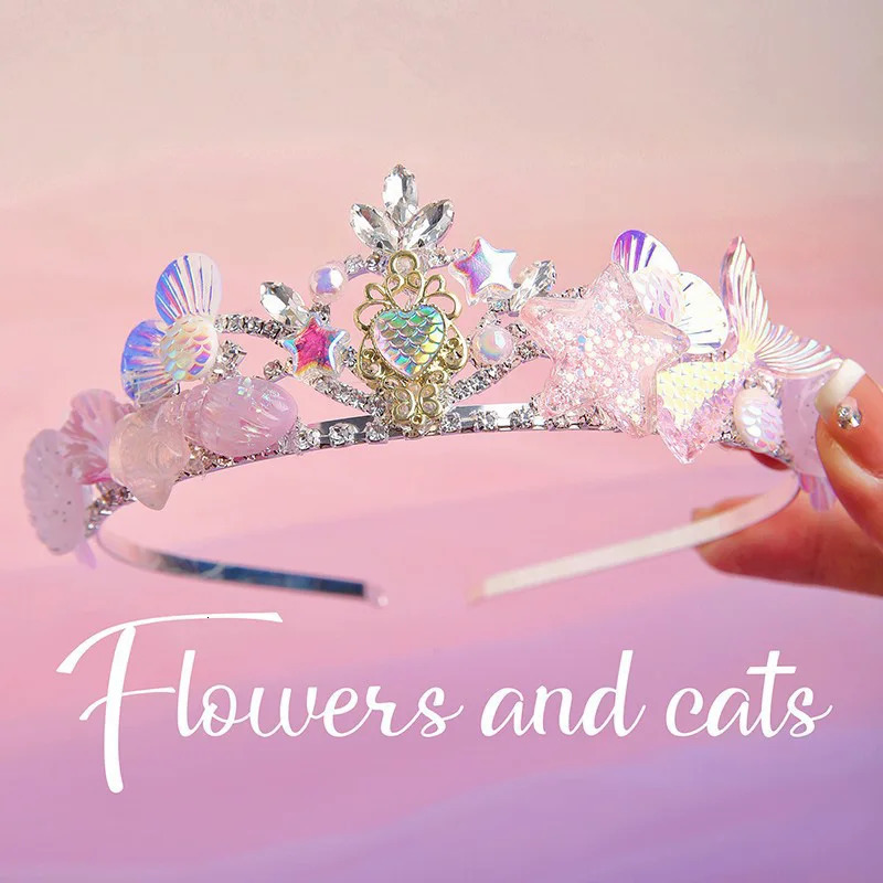 Summer Blue Mermaid Princess Crown Hair Cute Hair Accessories Headbands for Girls 241018