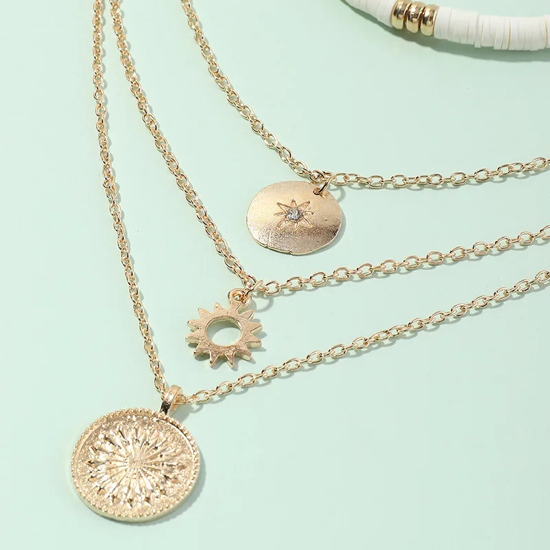 Bohemian Multi layer Pendant Polymer Clay Necklace Womens Fashion Gold Geometric Charm Necklace Jewelry Wholesale 241018