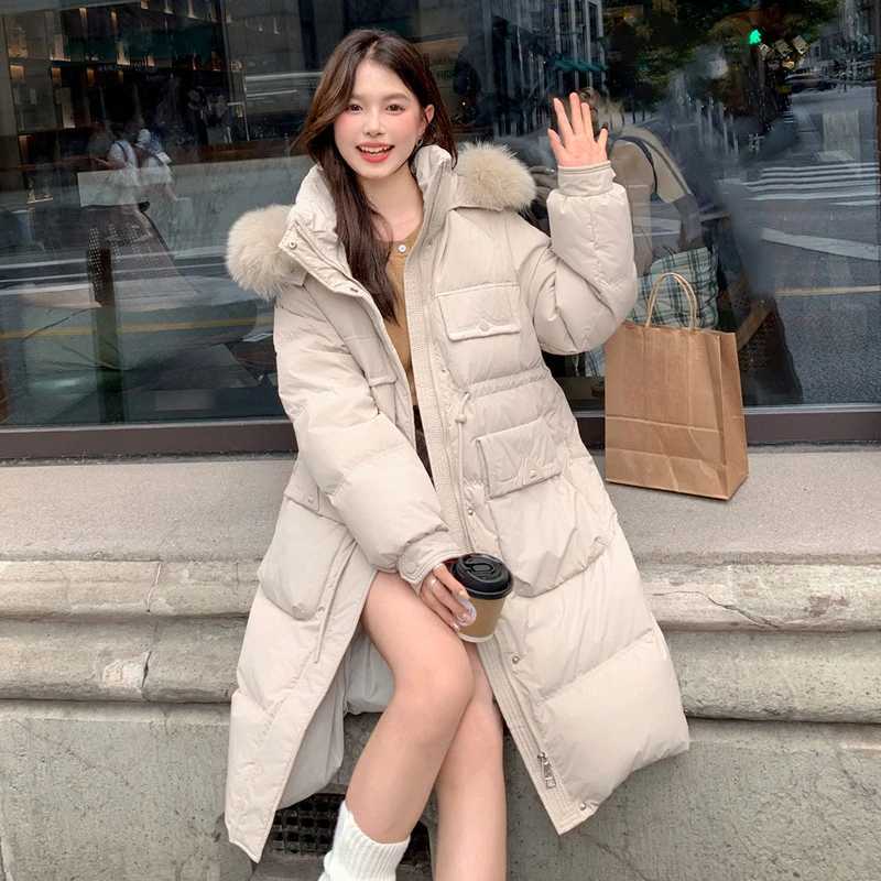 Womens Winter Jacket Hooded Puffer Coats Large Fur Collar Windproof Thick Warm Parka Simple Casual High-end Stylish Down JacketX241019