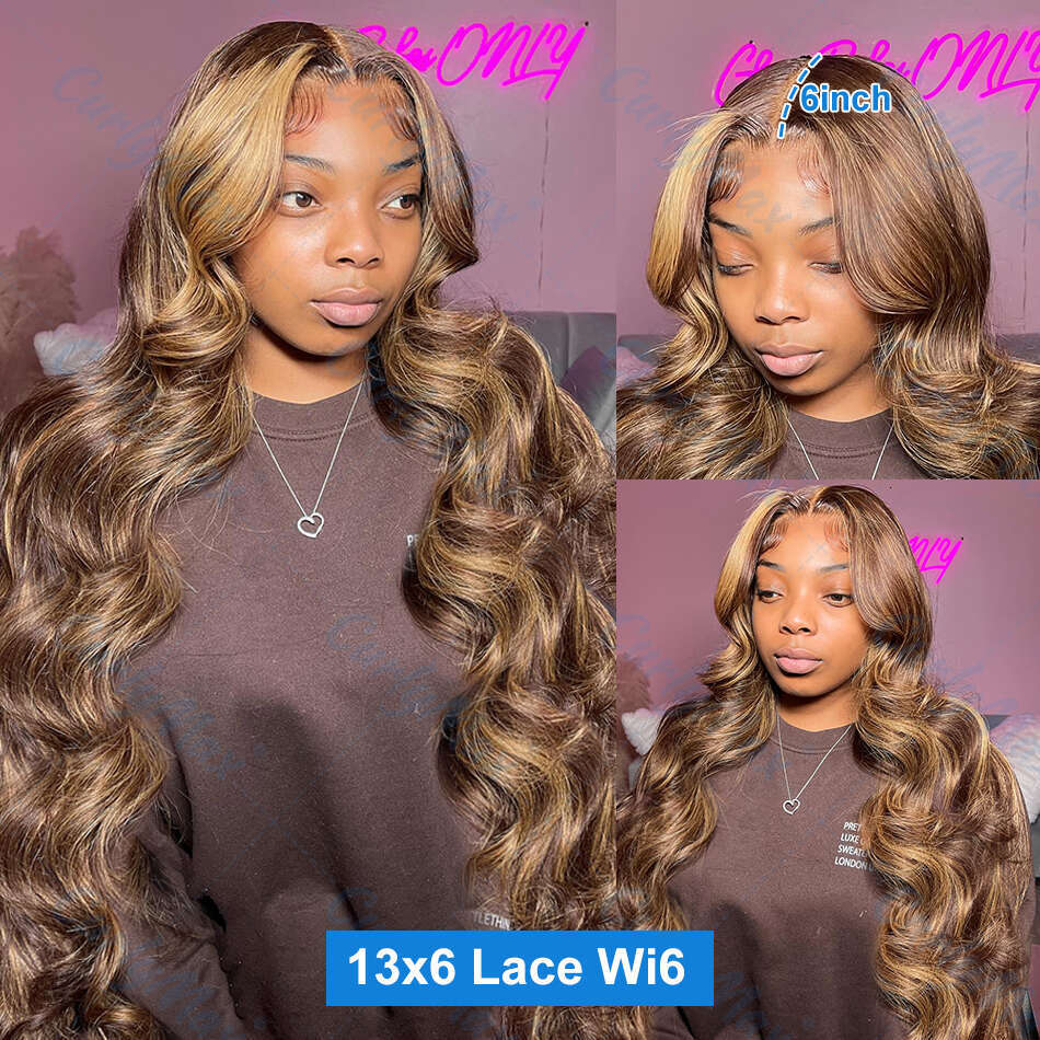 30 Inch Colored Highlight Body Wave HD Front Human Hair Wigs Ombre Blonde 200% 13x6 Transparen Lace Frontal Wig For Women