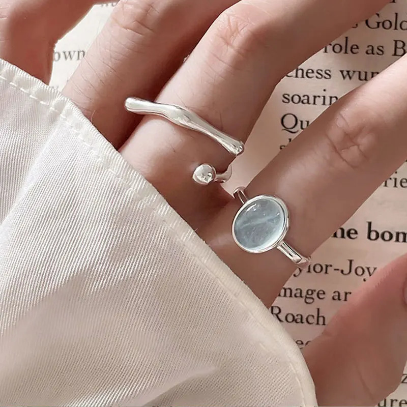 925 Silve Plated Moonstone Irregular Ring for Women Party Gift Adjustabler Personality Korean Drop 241010