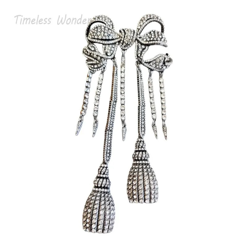 Timeless Wonder Fancy Zircon Geo Bow Tassel Broch Female Designer Jewelry Runway Top Punk Luxury Rare Gift 6323 241018