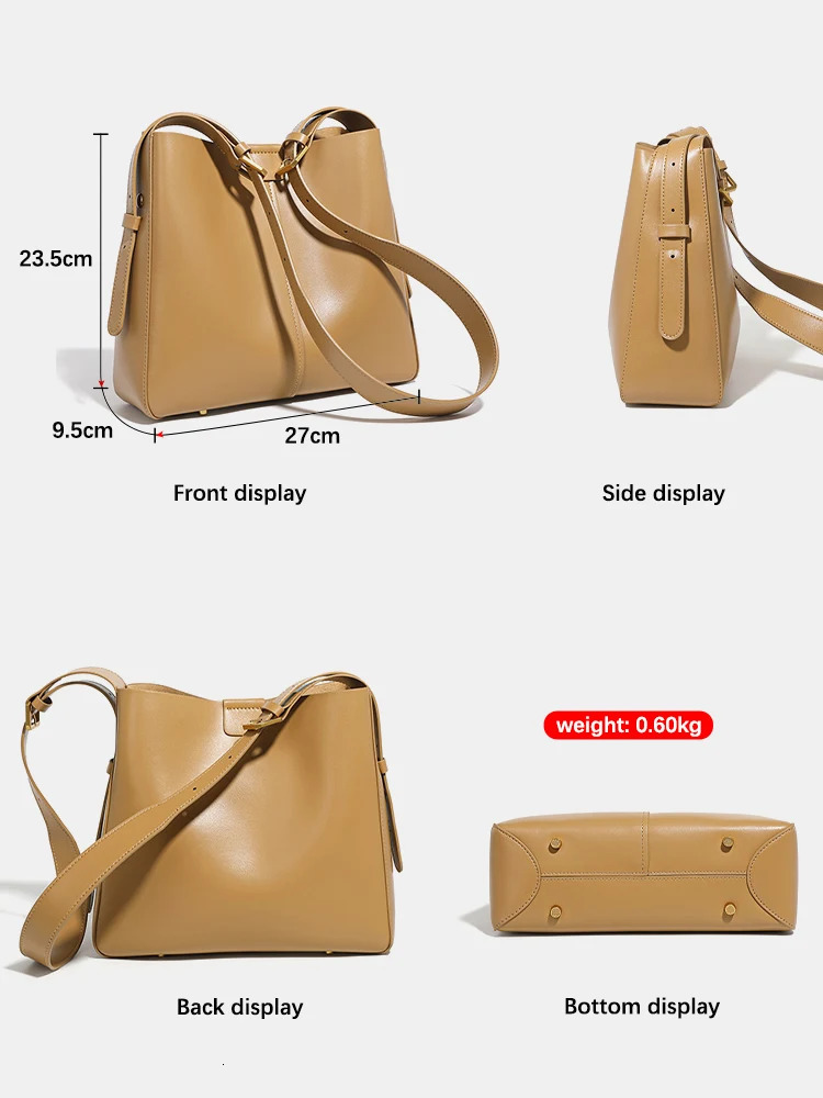 Zency Womens Split Leather Handbag er Bucket Bag Handbag 2024 Womens Shoulder Composite Bag Horizontal Shopping Bag 241018