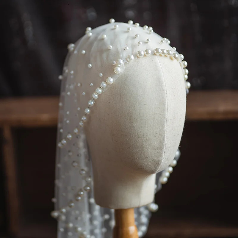 Pearl bead headband with lace headband veil bridal hair wedding hair accessories bridal jewelry 241018