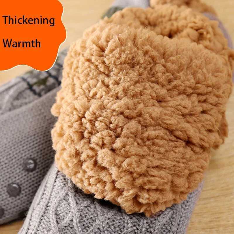 Non-slip Winter Indoor Home Slippers Socks Mens Floor Socks Knitted Adult Plus Fleece Carpet Sock Home Bedroom Sleeping SockXJ241019