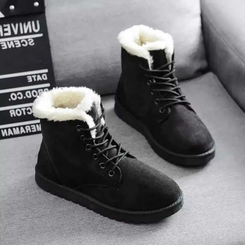 Womens long boots winter student long boots short tube warm lace flat shoes cold resistant and non slip Korean cotton ankle boots Y241019