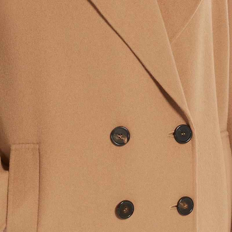Customizable Camel Wool Coat HighQuality Cashmere Blend KneeLength Double Breasted n 241010