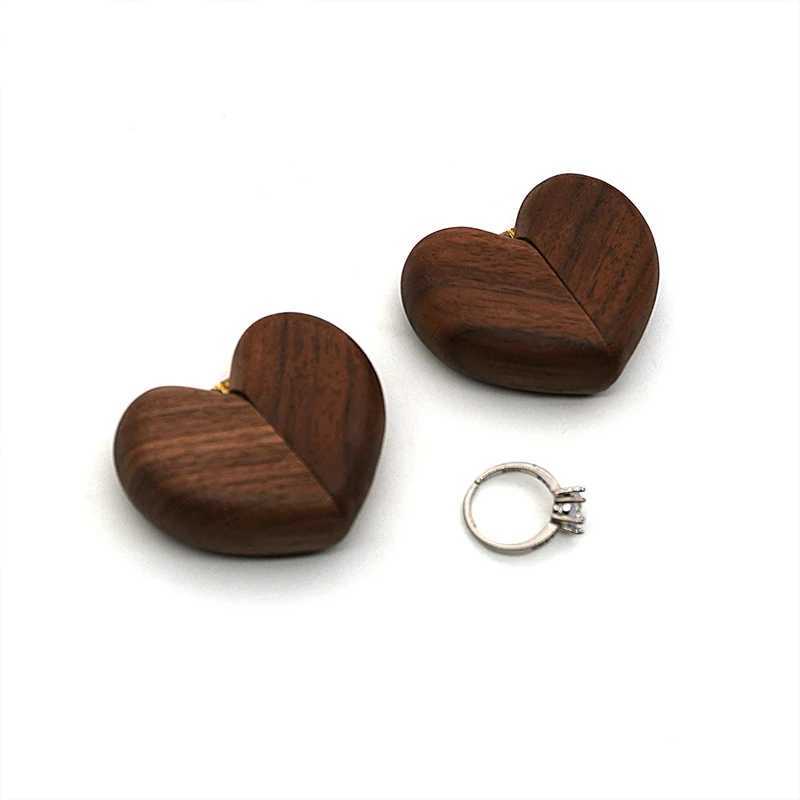 Heart shaped flip ring box wedding engagement ring box walnut engagement ring holder personalized anniversary gift for couples W241019