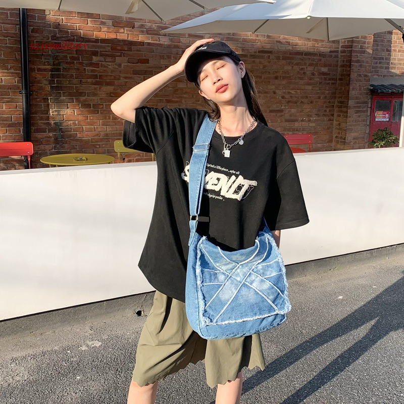 Western vintage denim crossbody for men and women commuting couple casual shoulder bag large capacity student backpack #33 swissmilitary