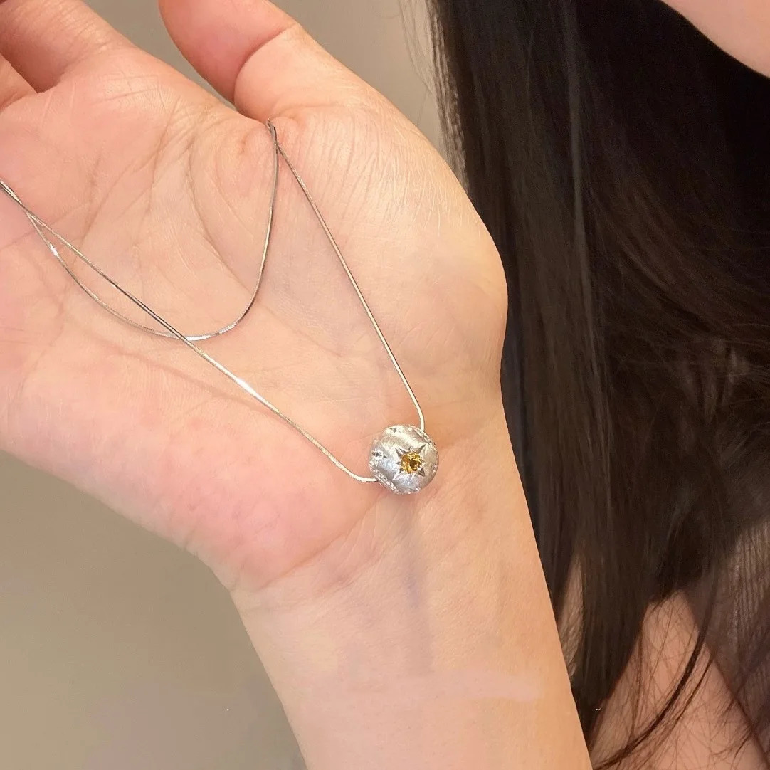 S925 sterling silver Danube brush small silver star burst colored diamond necklace gift wholesale free delivery 241018