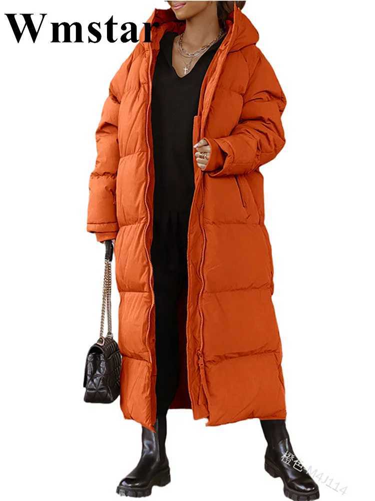 Wmstar Women Coat New Winter Thickened Loose Style Long Sleeve Solid Color Windproof Warm Hooded Down Cotton Padded Long JacketX241019