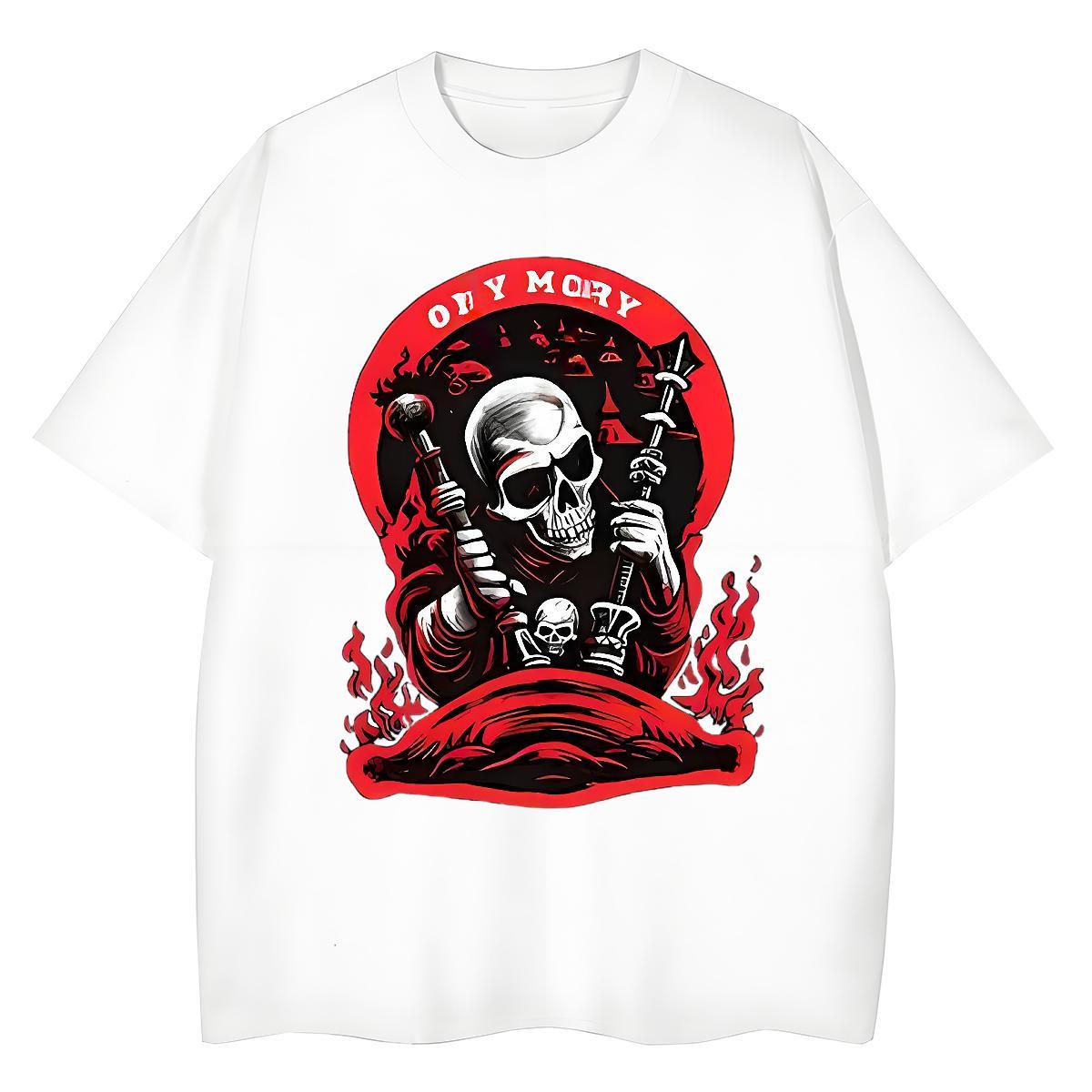 Fashion Womens T Shirts 230g Cotton O-Neck Short Sleeve Street Casual skull Woman Tshirt Unisex Cartoon Print Tshirts