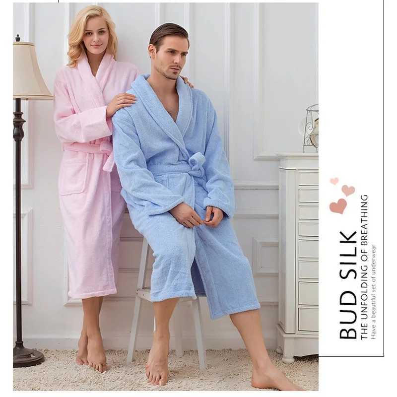 Winter Thickening Cotton Bathrobe Man Towel Fleece Robe Lengthen XXL Plus Size Long-Sleeve Sleepwear Lovers Homewear AutumnXJ241018