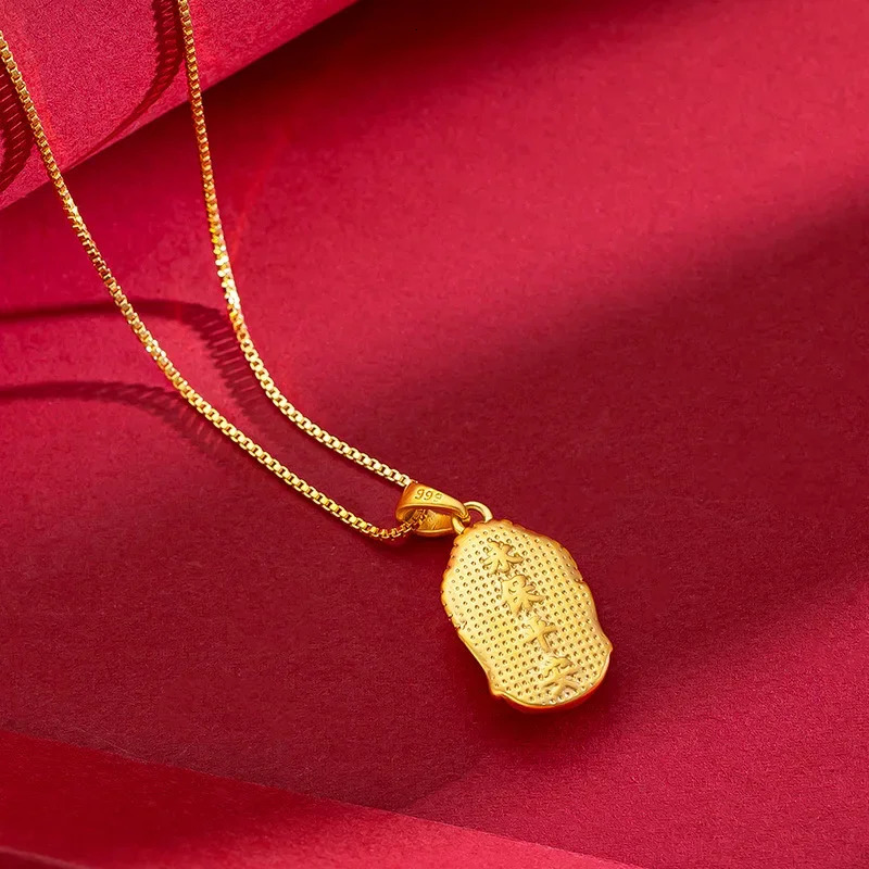 9999 genuine gold 24K gold Buddha head pendant national fashion womens clothing name Buddha pendant necklace 241014