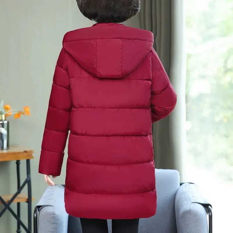Fashion Mother Outcoat Long Down Cotton Jacket Winter New Middle-Aged Elderly Padded Jacket With Thick Padded Coat With HoodedX241019