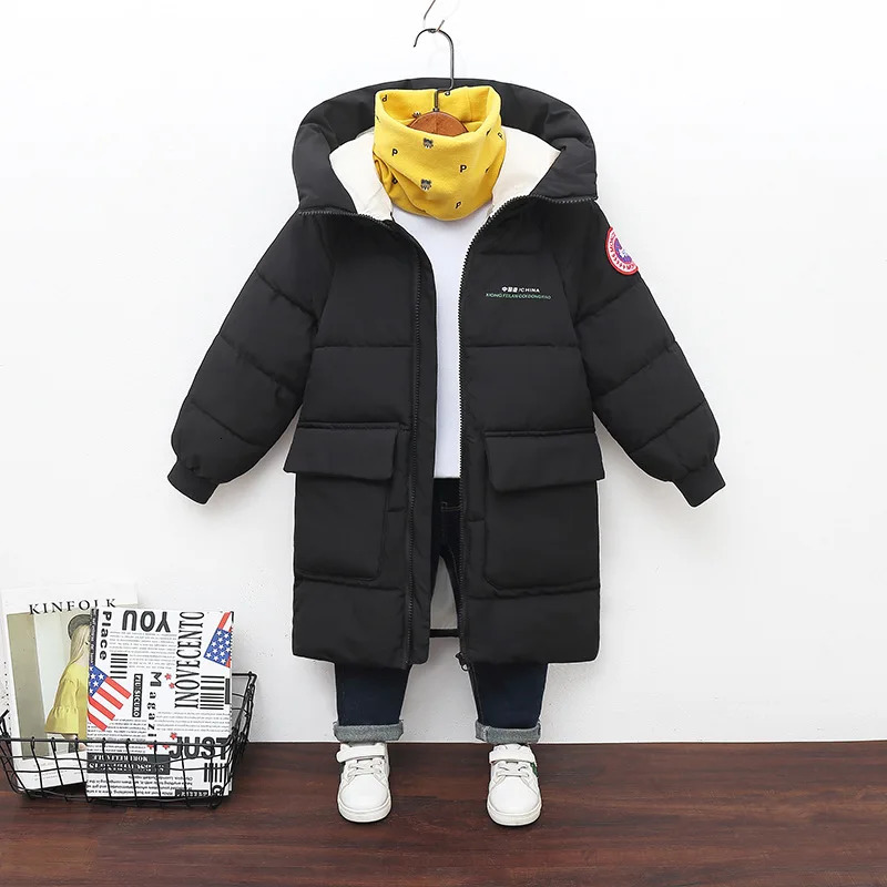 Winter Teen Boys Jacket Long Style Solid Color Thick Keep Warm Hooded Windbreaker For 310 Years Kids Down Cotton Outwear 241018