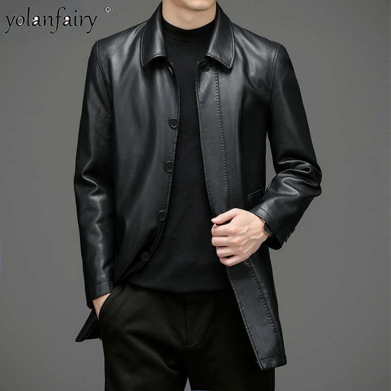 7Xl Genuine Leather Jacket Men's Clothing Midi Long Winter Plush Warm Windbreaker Male Large Size Mens F