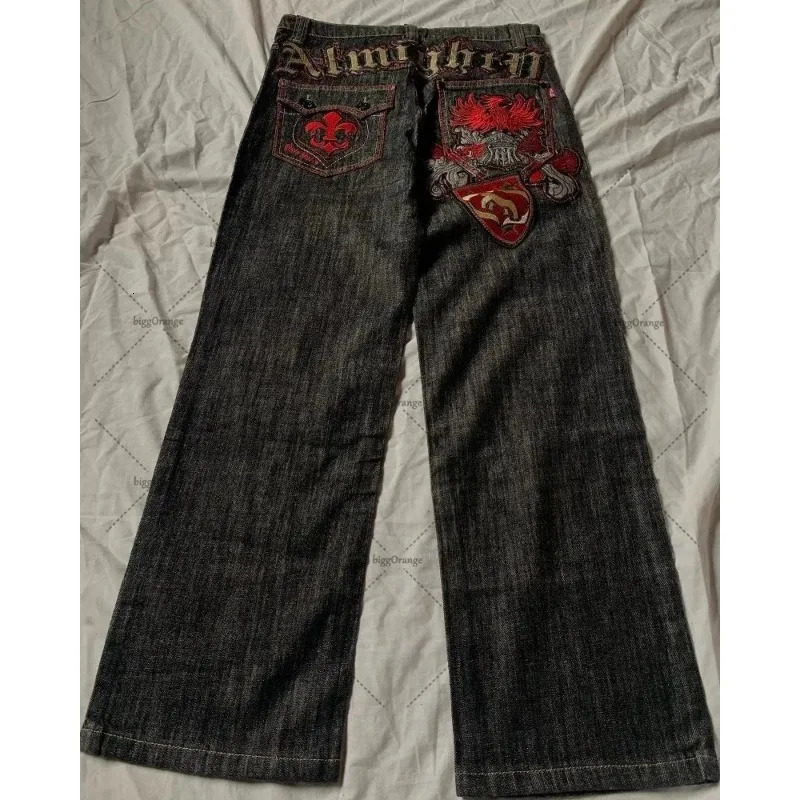 Y2K fully inspiring Patchwork fashion heavy industrial jeans high street American hip-hop fashion retro straight pole 241019