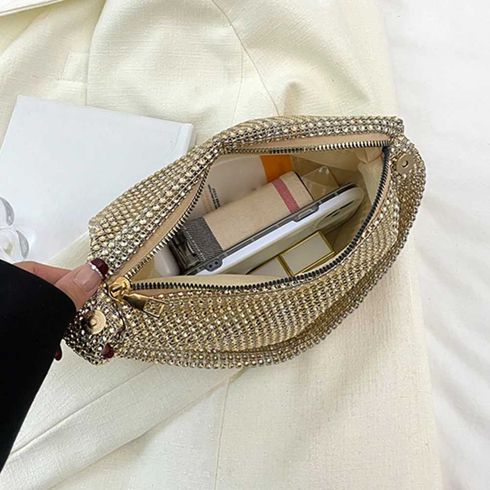 Sparkling Evening Dinner Clutch Bag Zipper Closure Womens Fashion Evening Bag Water Diamond Decoration Large Capacity Bottom Bag Y241019