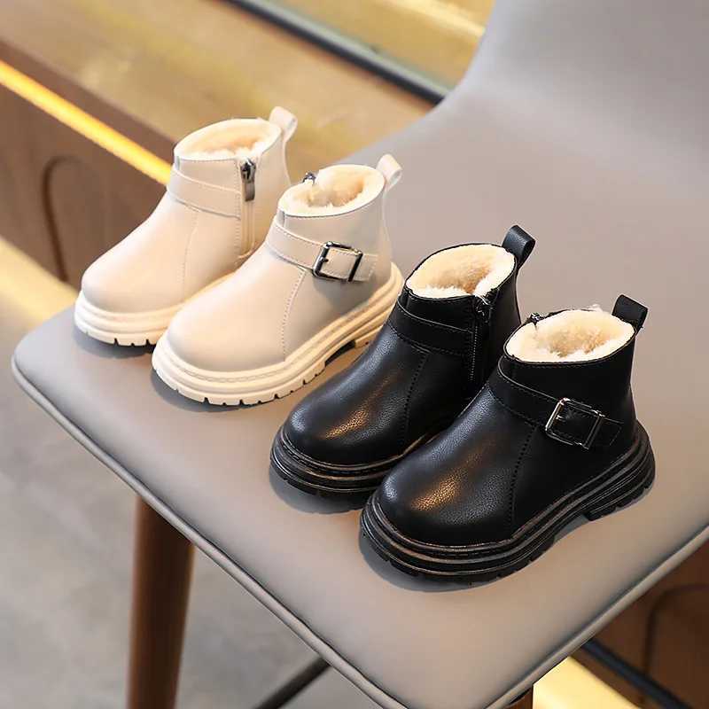 Winter New Fashion Childrens Shoes Girls Plush Boots Boys Keep Warm Ankle Boots Comfortable Leather Kids Boots H501XJ241206