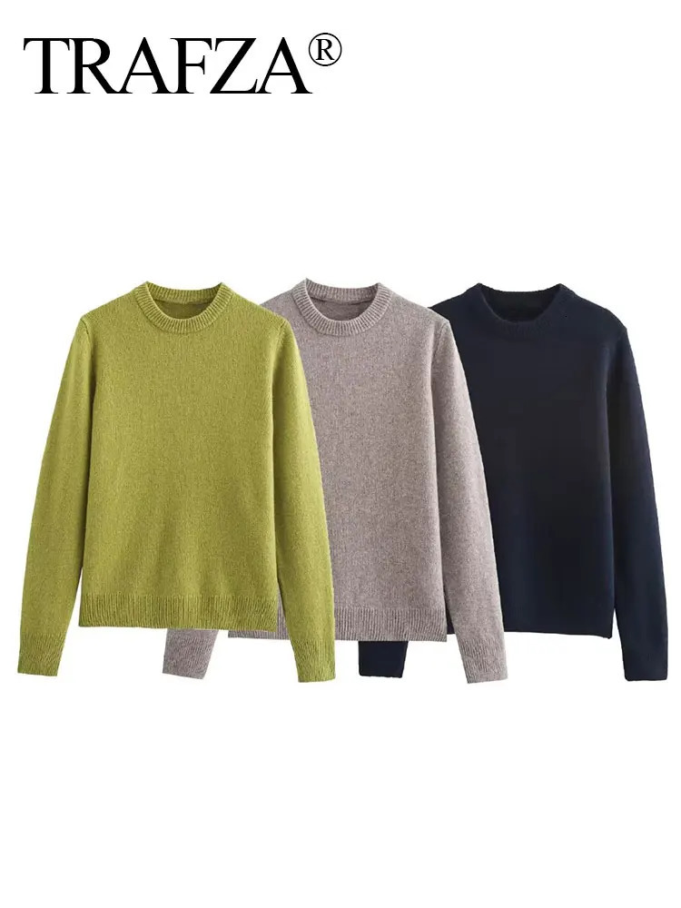 TRAFZA Womens Spring Green Skiing Set Long Sleeve O-neck Sweater Pullover Top Womens Elegant Pure Thin A-Line Mini Skiing Set 241018