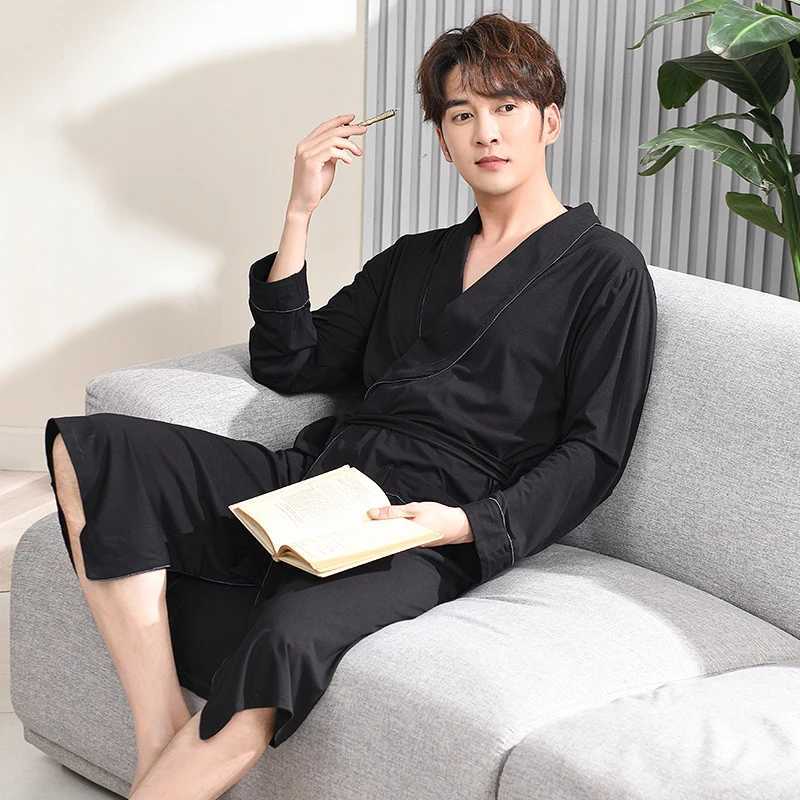 2022 Spring Summer Bathrobe Men Modal Sleep Top Kimono Robes For Male Black Robes Long Bath Robe Bride Robe Dressing GownXJ241018