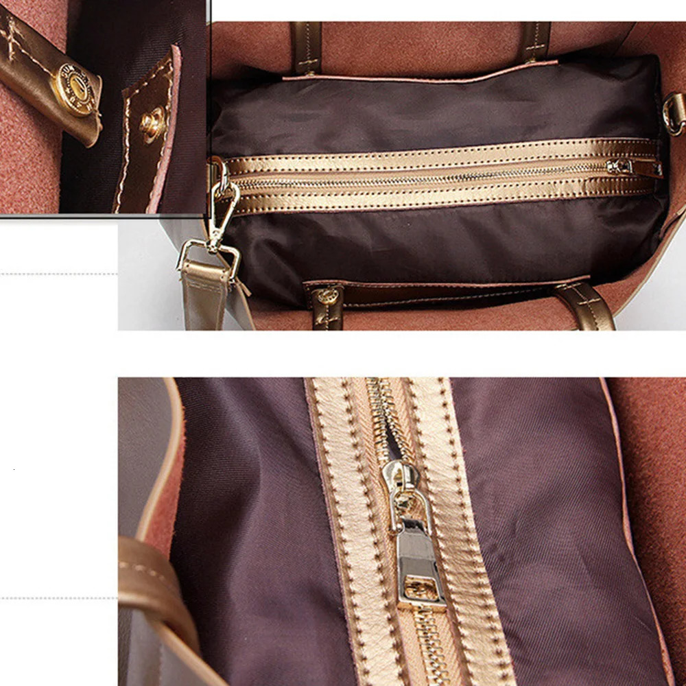 Zency Gold Womens Shoulder Bag 100% Genuine Leather Large Capacity Handbag Elegant Womens Messenger Cross Body Fashion 241018