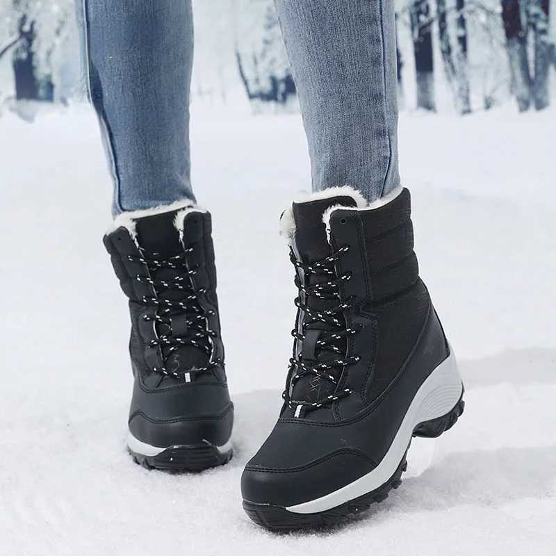Winter outdoor warm snow boots with thick platform waterproof and anti slip warm shoes for women oversized casual boots Y241019