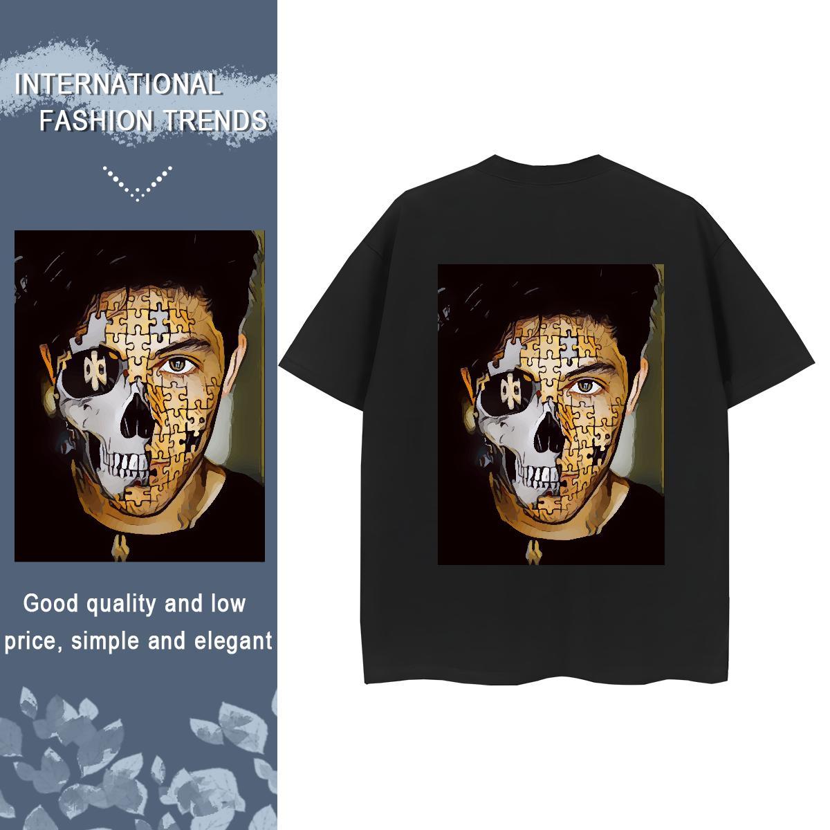 Stylist T shirt 230g Cotton Comfortable Hip Hop skull Tshirt for Man Woman Soft DIY Logo Tee Shirt