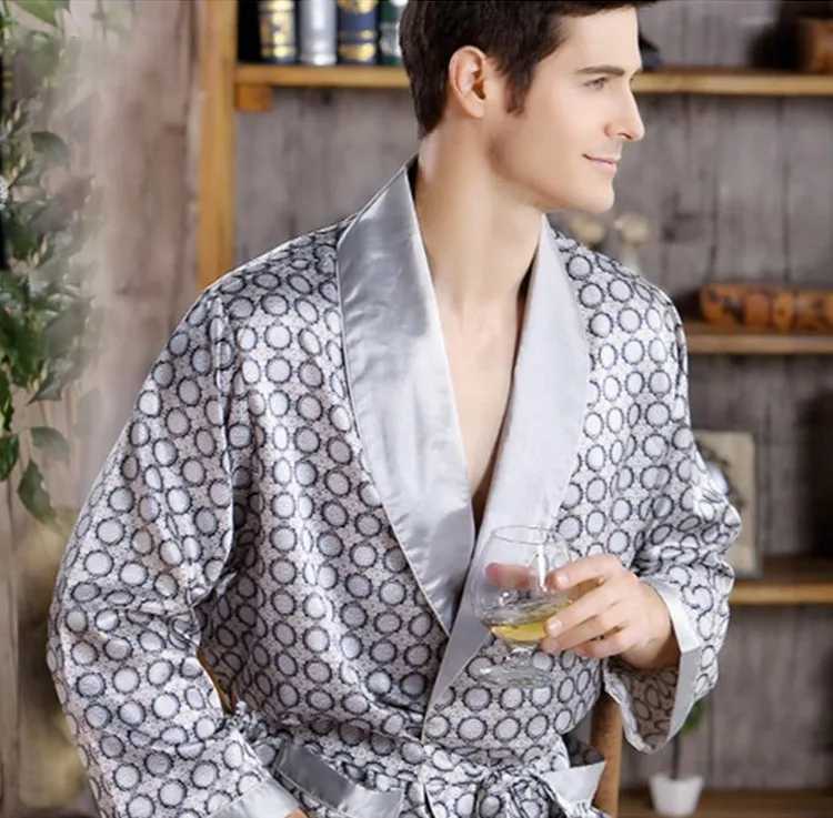 Mens Robe Nightgown Satin Kimono Bathrobe Gown Casual Sleepwear Plus Size Print Gold Home Dressing Gown 3XL 4XL 5XLXJ241018