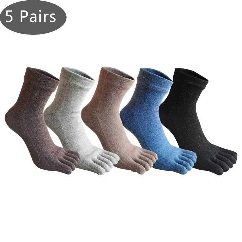 5 Pairs Wool Toe Short Socks Winter Man Solid Soft Elastic Endurable Business Sweat-Absorbing Thick Thermal Warm 5 Finger SocksXJ241019